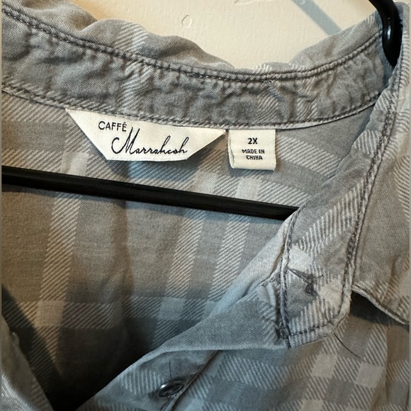 Cafe Marrakesh Plaid 3/4 Button Down Blouse Top - Picture 4 of 5